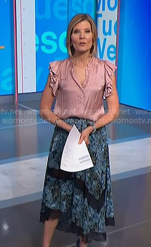 Kate's pink ruffle top and blue floral skirt on NBC News Daily