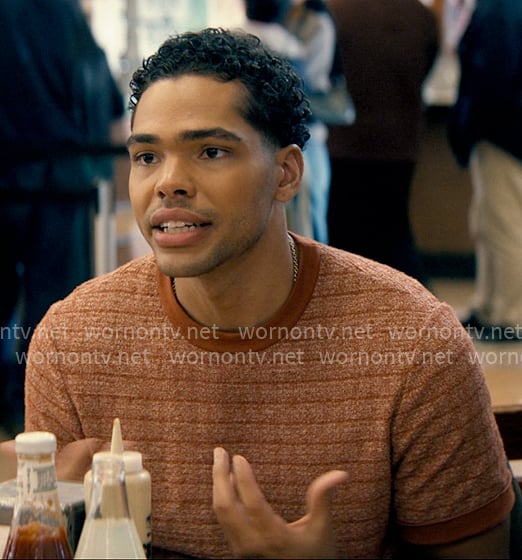 Kel's orange knit t-shirt on Not Suitable For Work