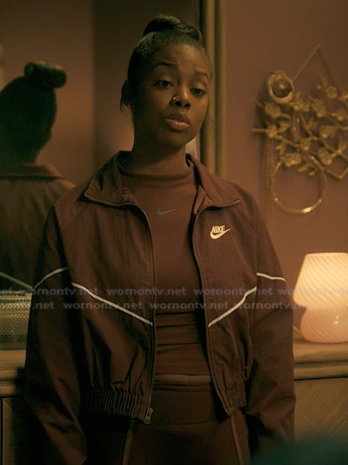 Kiesha's burgundy Nike jacket on The Chi