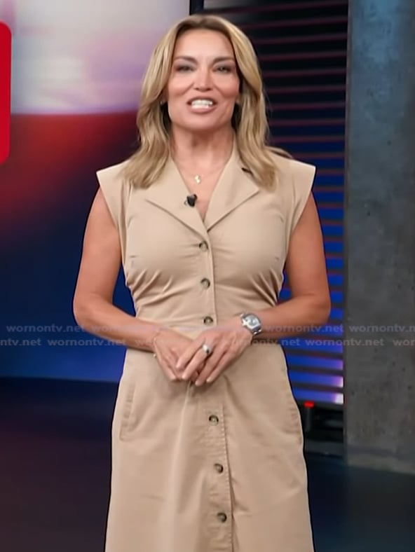 Kit's khaki sleeveless shirtdress on Access Hollywood