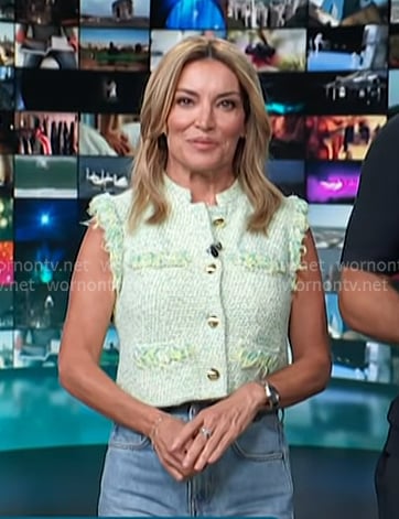 Kit's mint button tweed vest on Access Hollywood