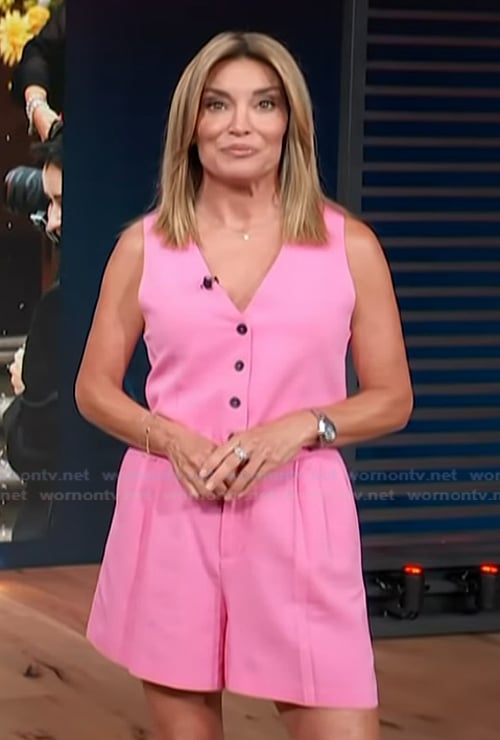 Kit's pink button vest and short set on Access Hollywood