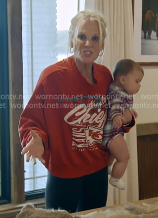 Kristi's red Kansas City print sweatshirt on The McBee Dynasty Real American Cowboys