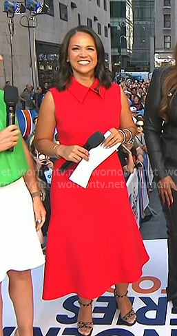 Laura's red collared sleeveless dress on Today