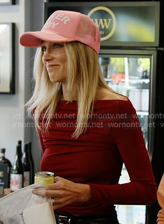 Lexi's red gathered long sleeve top on In The City