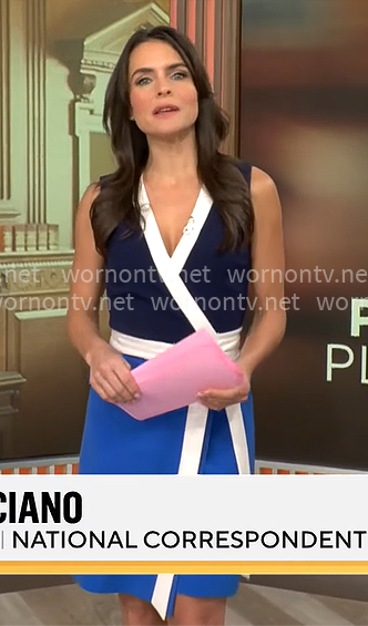 Lilia Luciano's blue colorblock wrap dress on CBS Mornings