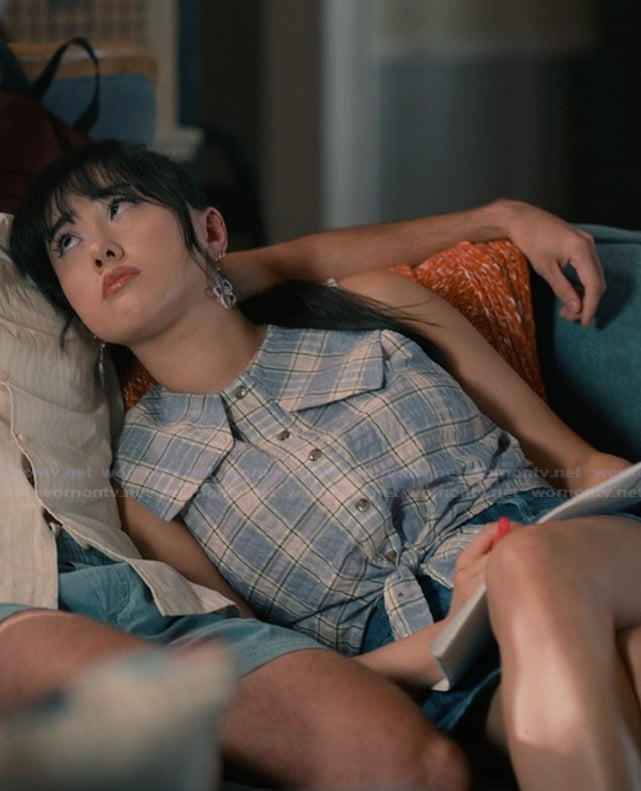 Lily's check print sleeveless top on Sweet Magnolias