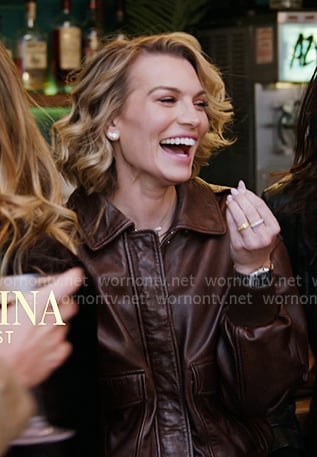 Lindsay’s dark brown leather jacket on In The City