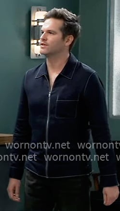 Lucas' navy zip up shirt on General Hospital