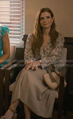 Maddie's brown floral print blouse on Sweet Magnolias