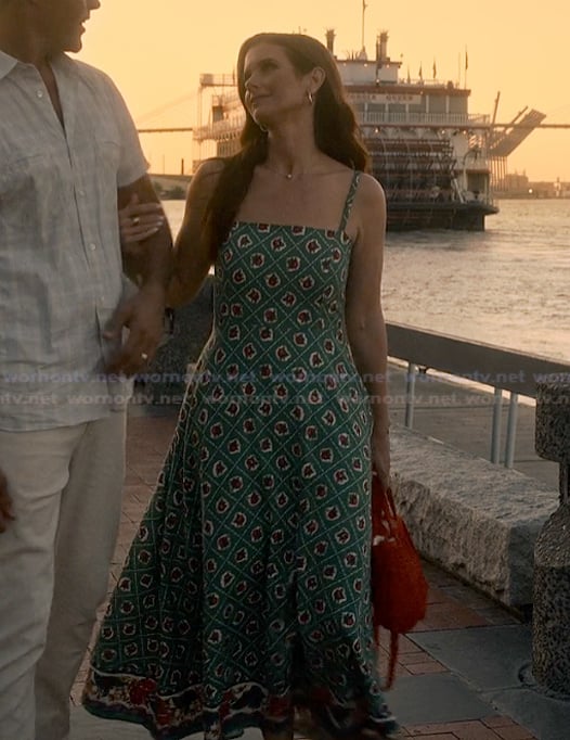 Maddie's green floral strap dress on Sweet Magnolias