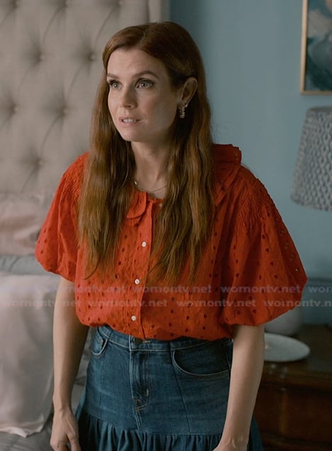 Maddie's red eyelet top on Sweet Magnolias