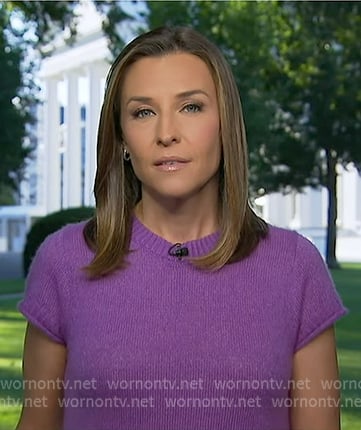 Mary's purple short sleeve sweater on Good Morning America