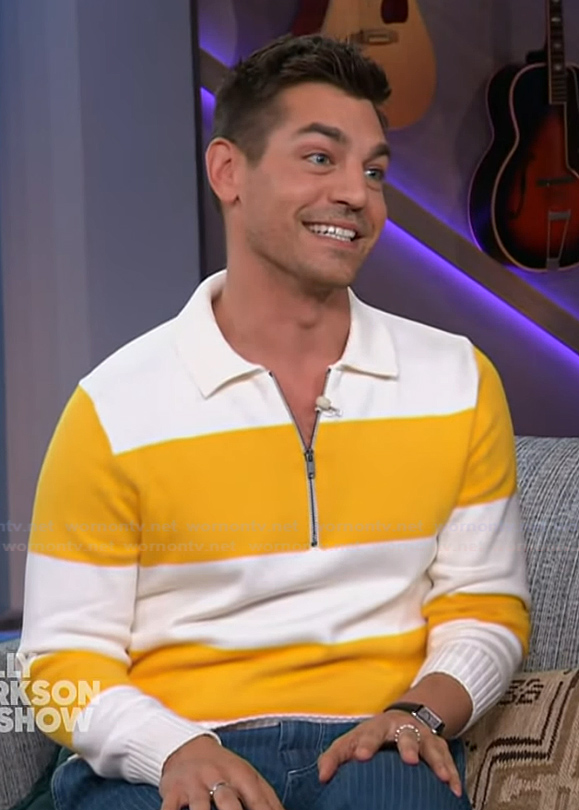 Matt Rogers's yellow striped rugby stripe sweater on The Kelly Clarkson Show