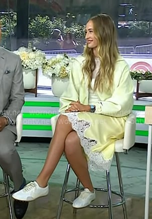 Nelly Korda's yellow lace trim satin skirt on Today