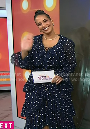 Nessa Diab's navy polka dot ruffle dress on Today