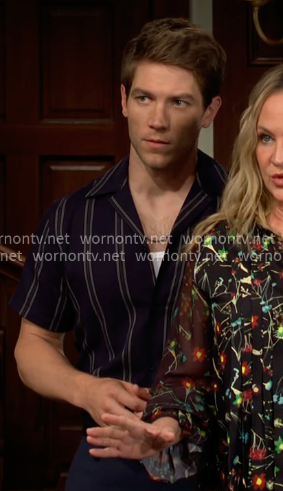 Noah's navy striped shirt on The Young and the Restless