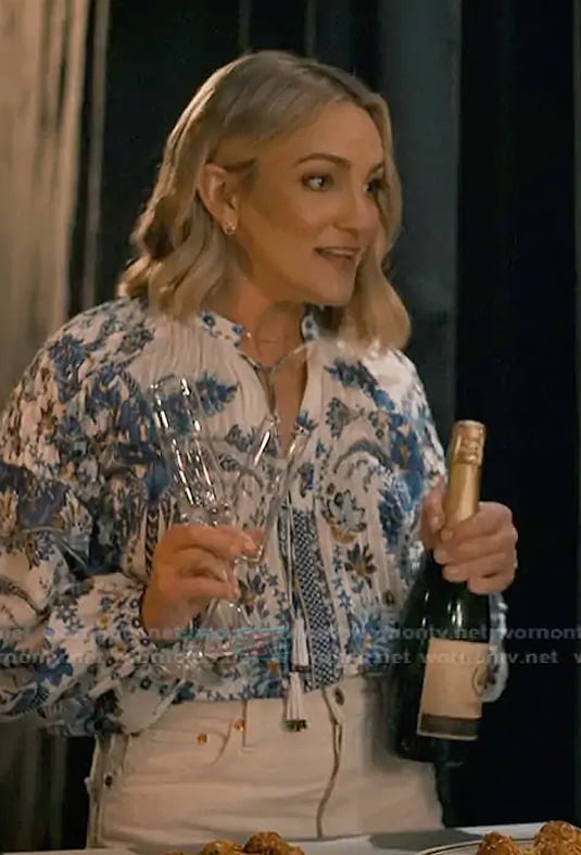 Noreen's blue floral top on Sweet Magnolias