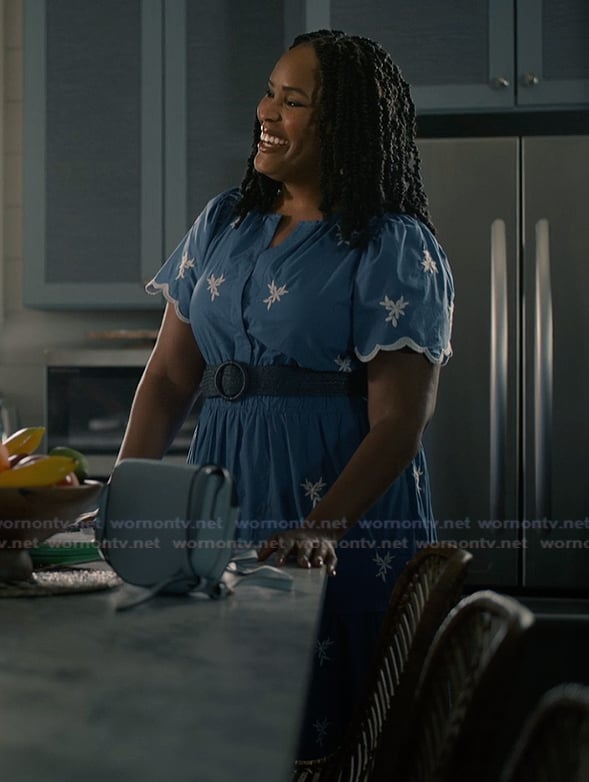 Peggy's blue floral embroidered dress on Sweet Magnolias
