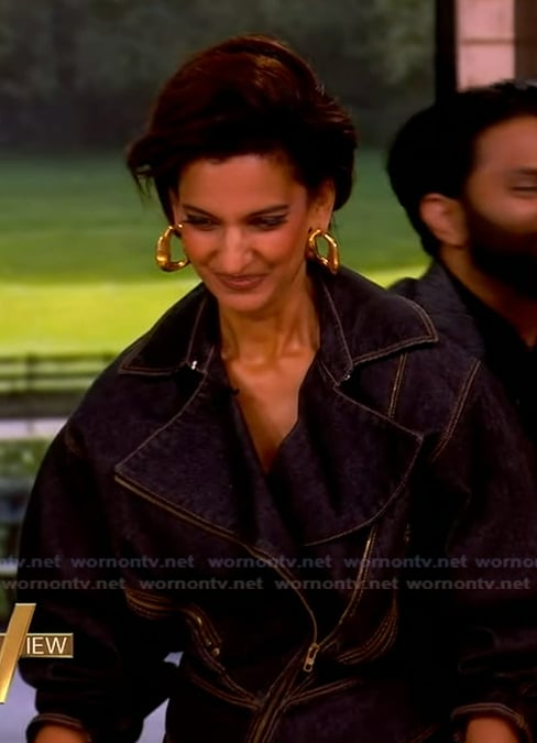 Poorna Jagannathan's oversized denim jacket on The View