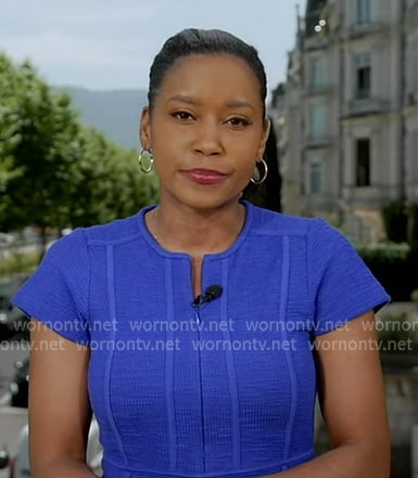 Rachel's blue textured dress on Good Morning America