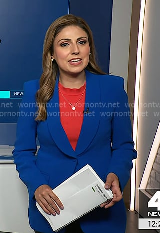Rana Novini's blue shawl collar blazer on NBC News Daily