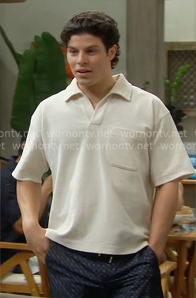 RJ's cream polo shirt and printed swim shorts on The Bold and the Beautiful