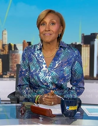 Robin's blue snake print wrap dress on Good Morning America