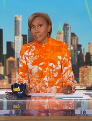 Robin's orange floral blouse on Good Morning America