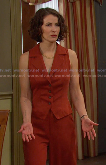 Sarah's brown vest and pants on Days of our Lives