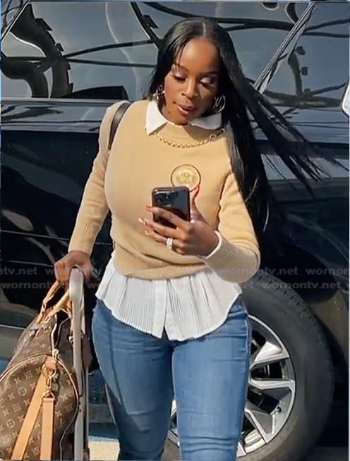 Shamea's beige LV patch sweater on The Real Housewives of Atlanta