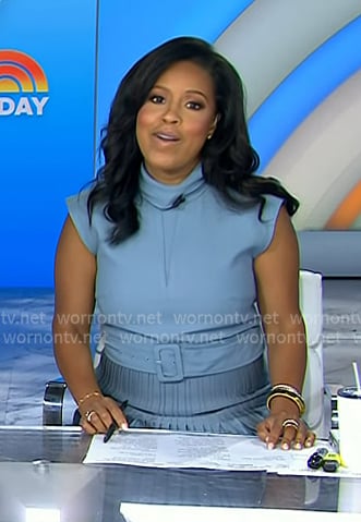 Sheinelle's blue belted pleated dress on Today