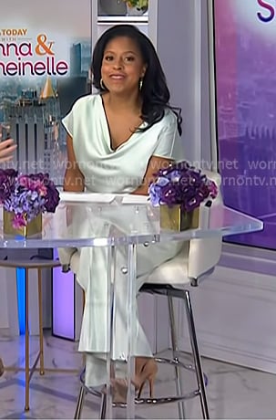 Sheinelle's mint cowl neck satin top and pants on Today