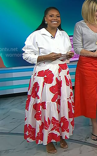 Sheinelle's white and red floral maxi skirt on Today