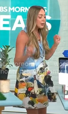 Skyler Bouchard's abstract print mini dress on CBS Mornings
