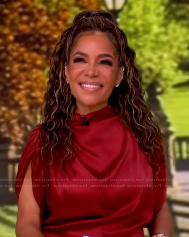 Sunny's burgundy satin top and skirt on The View