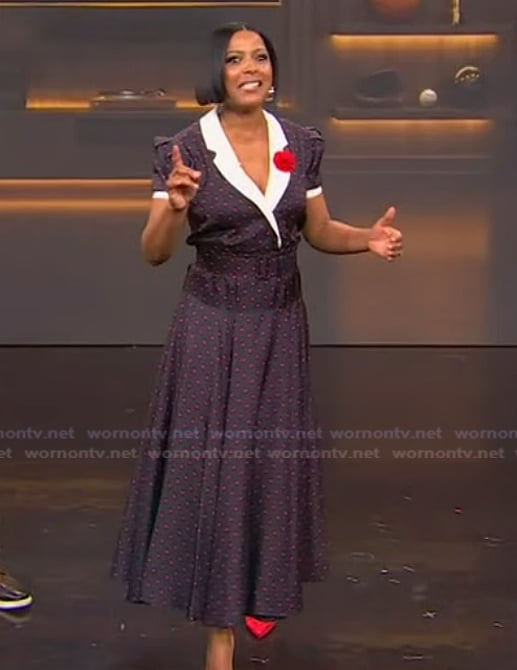 Tamron's polka dot dress on Tamron Hall Show