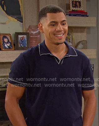 Theo's navy contrast tipping polo on Days of our Lives