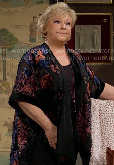 Traci's floral velvet kimono jacket on The Young and the Restless