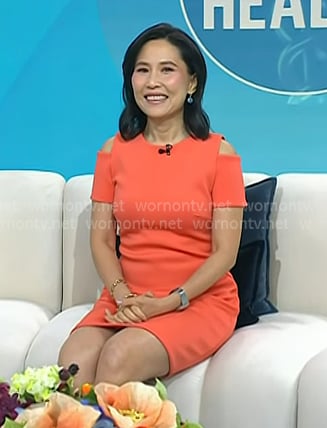 Vicky's coral cold-shoulder sheath dress on Today