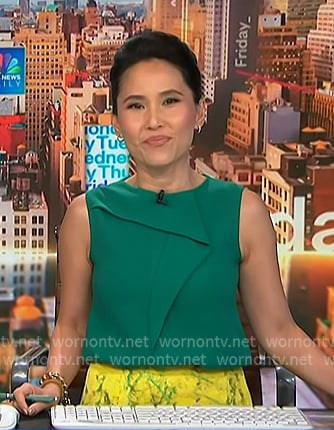 Vicky's green ruffled sleeveless top on NBC News Daily