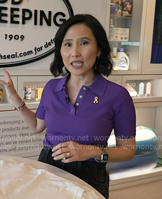 Vicky's purple ribbed polo top on NBC News Daily