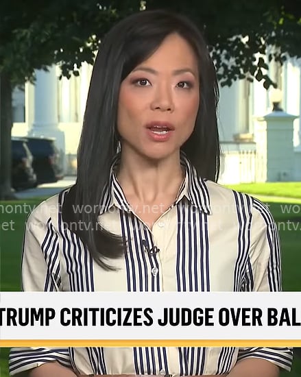 Weijia Jiang's striped shirtdress on CBS Mornings