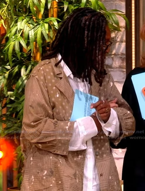 Whoopi's metallic mixed print blouse on The View