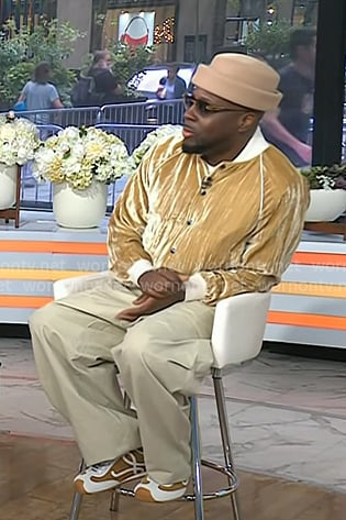 Wyclef Jean's beige velvet jacket and hat on Today