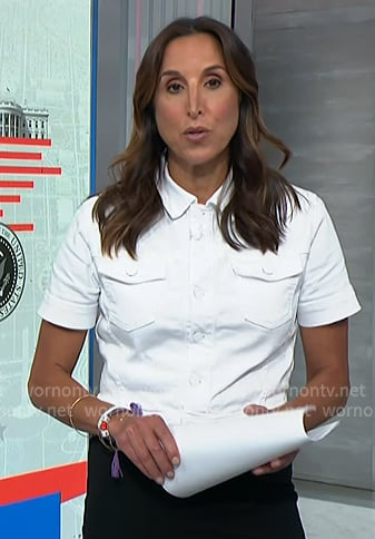 Yasmin's white short sleeve denim jacket on NBC News Daily