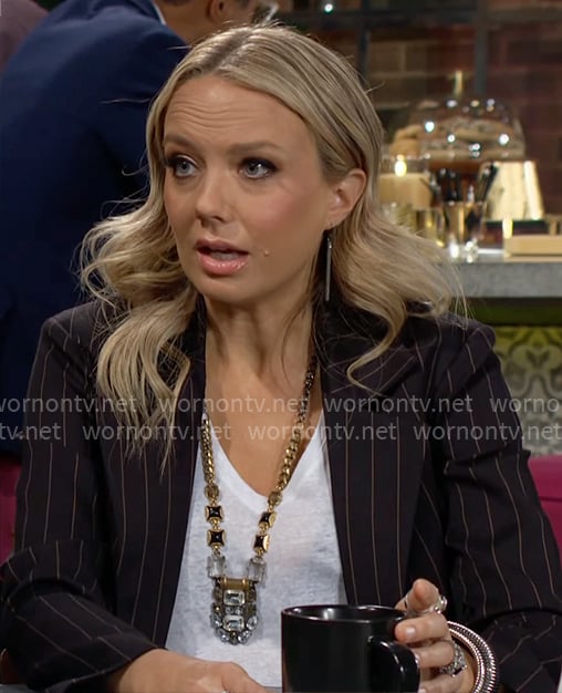 Abby's pinstripe jacket and skirt set on The Young and the Restless