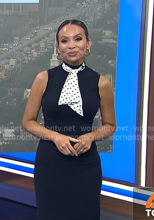 Adelle's black sleeveless dress with polka dot tie on Today