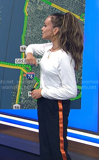 Adelle's navy and orange side stripe pants on Today