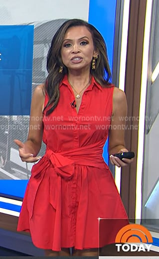 Adelle's red tie waist shirtdress on Today